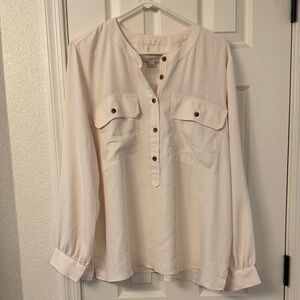 LOFT Cream Button-Front Blouse